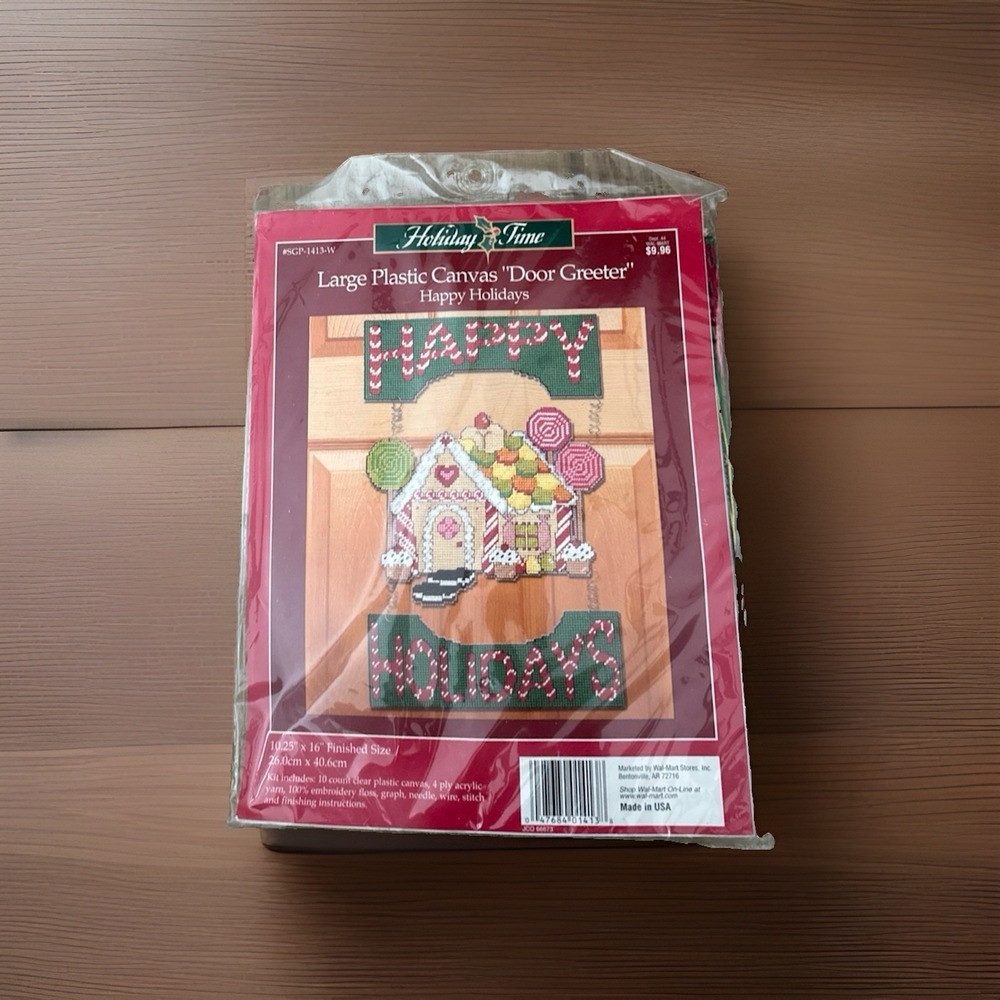 Holiday Time- Large Plastic Canvas Door Greeter Happy Holidays Craft Kit- Sealed